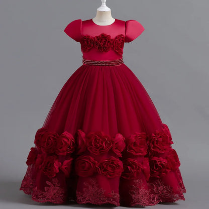 Summer Flower Bridemaids Party Girl Dresses Elegant Wedding Birthday Princess Prom Dress for Girls Bow Evening Christmas Costume
