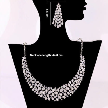 Gorgeous CZ Crystal Zirconia Luxury Silver Color Necklace Europe Bridal Wedding Party Dubai Jewelry Set for Women 2024