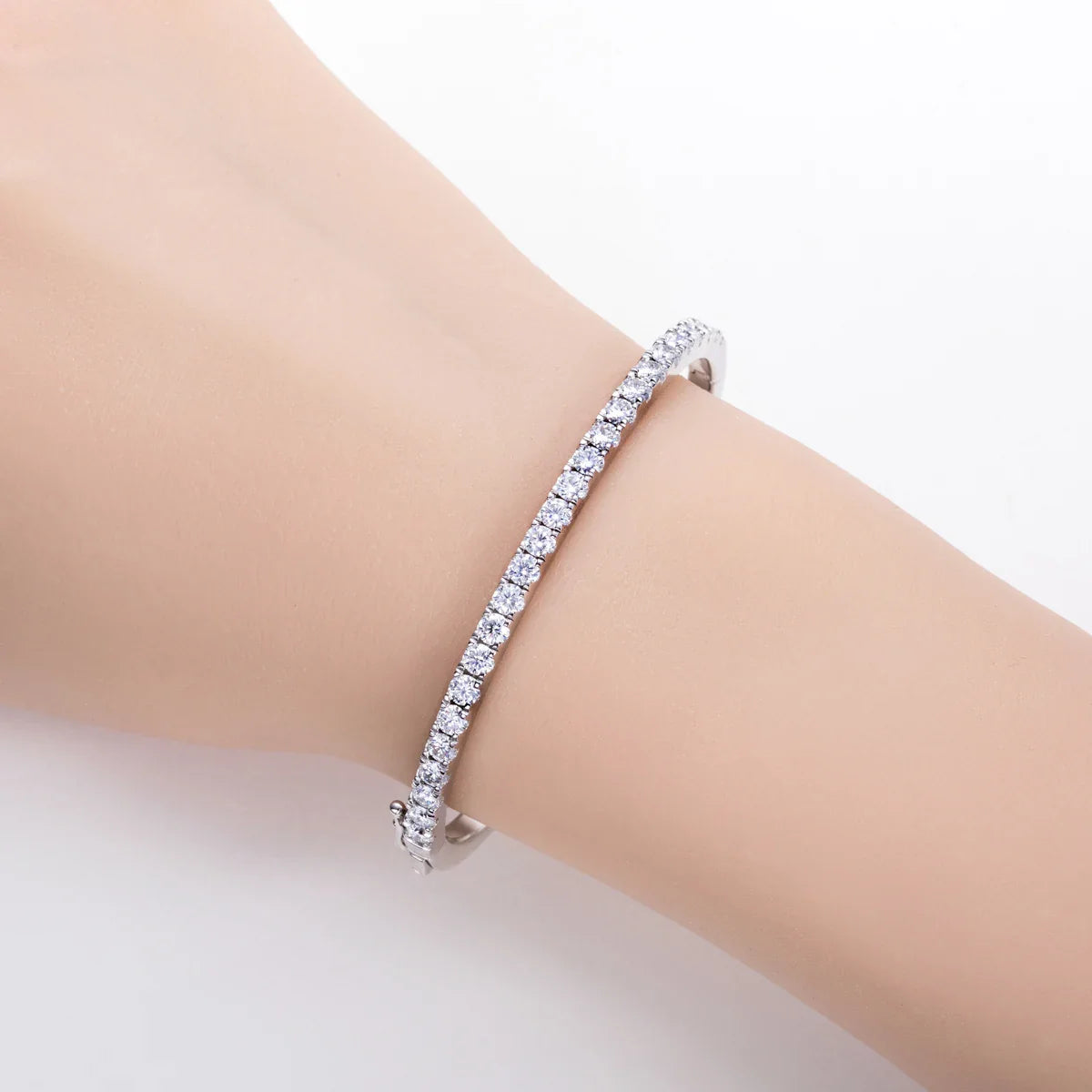 3mm Half Eternity Moissanite Bracelet 925 Sterling Silver 18K White Gold Plated Bangle for Women Jewelry Gifts