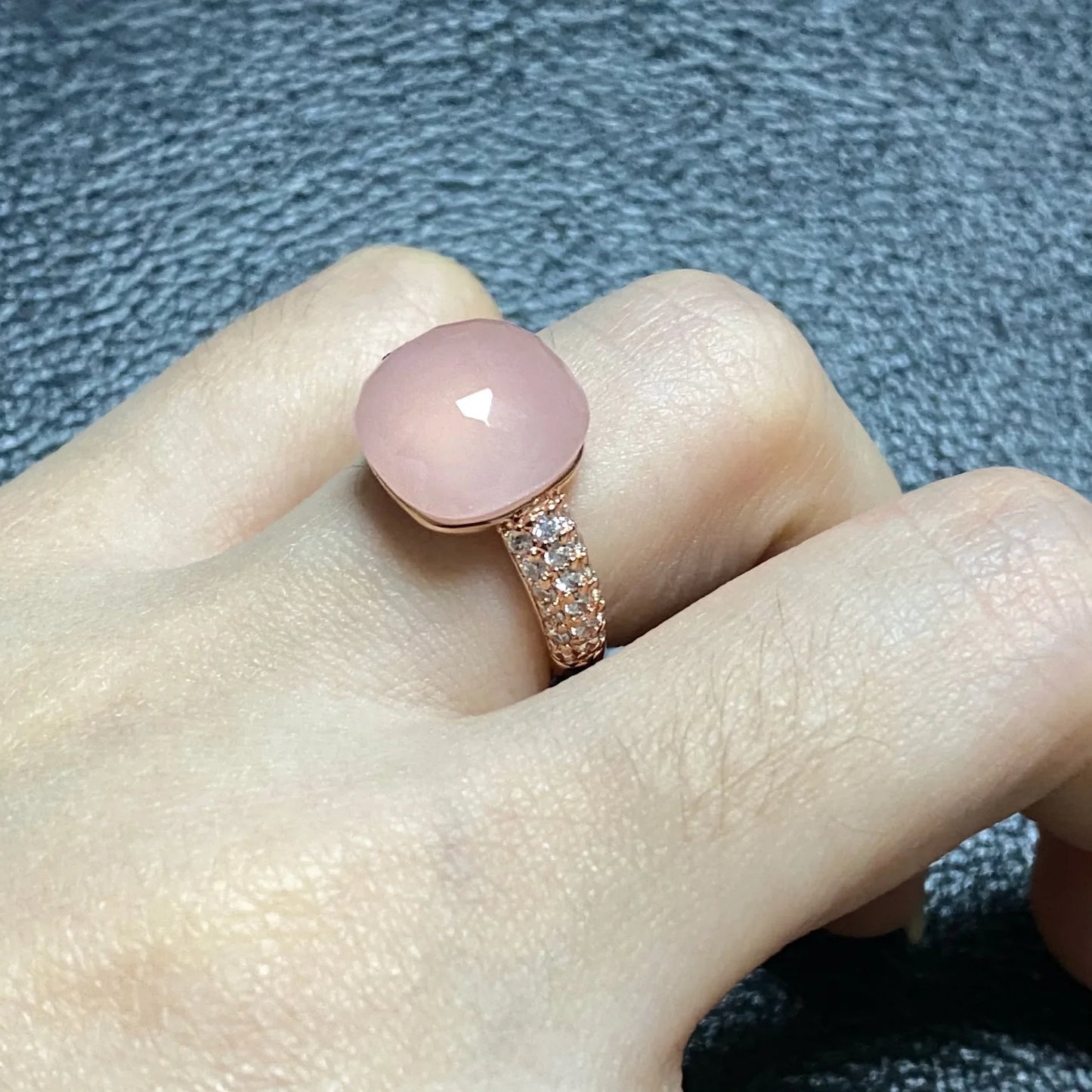Original Design Pink Crystal Zircon Ring Candy Style Flat Ring for Women Wedding Party Fashion Jewelry Gift