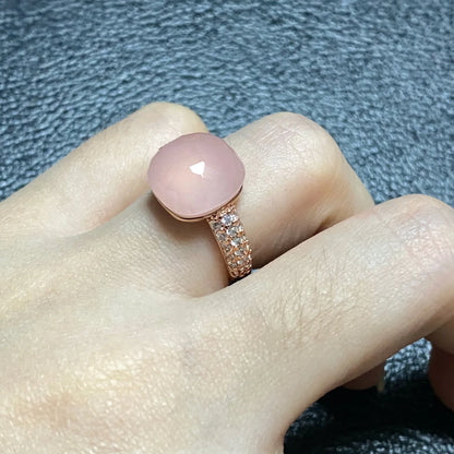Original Design Pink Crystal Zircon Ring Candy Style Flat Ring for Women Wedding Party Fashion Jewelry Gift