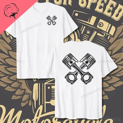 Crossed Pistons Mechanic Garage Engine Graphic T-shirt Summer Cool Men Cotton Tee Shirt All-Match Hipster Streetwear Man T-shirt