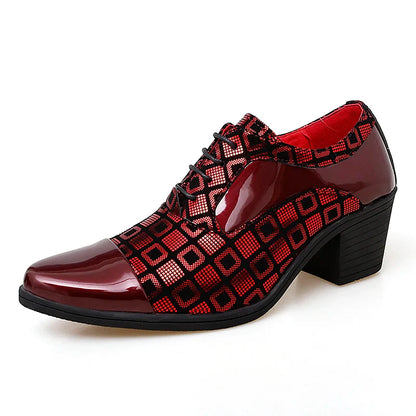 Men's High-heeled Leather Shoes Fashion Red Wedding Dresses Shoes For Men Luxury Formal Shoes Man zapatos de vestir