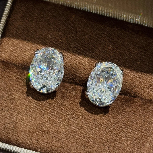 5CT Oval Cut High Carbon Diamond Earrings for Women 100% 925 Sterling Silver Sparkling Ear Stud Fine Jewelry Gifts