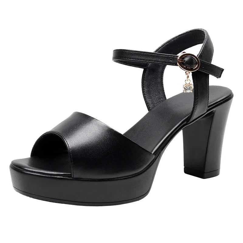 Size 32-43 2024 Genuine Leather Fashion Fish Mouth Women'S High Heel Summer Shoes Dress Sandals Female Woman Sandals Platform