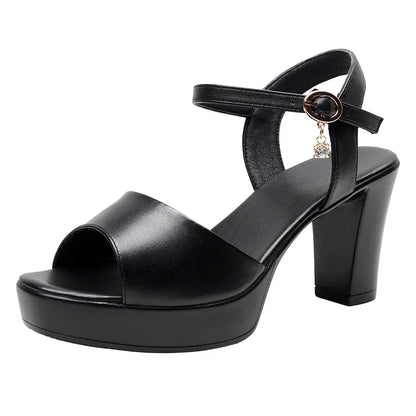 Size 32-43 2024 Genuine Leather Fashion Fish Mouth Women'S High Heel Summer Shoes Dress Sandals Female Woman Sandals Platform