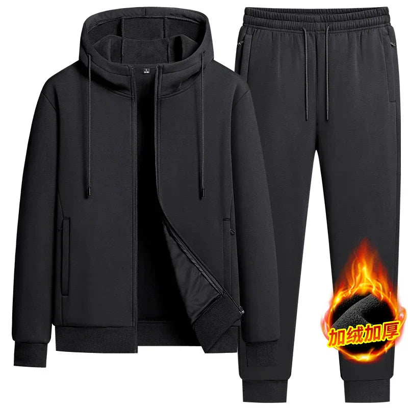 Men's Hooded Sweatshirts+ Pants Suits Male Warm Winter Fleece Sportwear Zipper Coat Warm Sports Sets Thick Hoodies Tracksuit