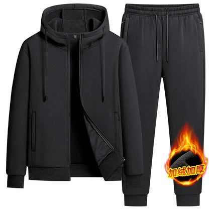 Men's Hooded Sweatshirts+ Pants Suits Male Warm Winter Fleece Sportwear Zipper Coat Warm Sports Sets Thick Hoodies Tracksuit