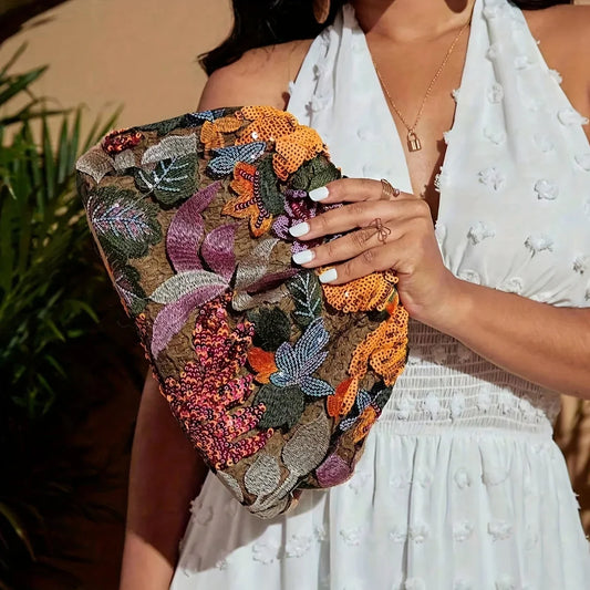 Fashionable and versatile, charming party bag, elegant, temperament, luxury casual Tatar style with random print clutch bag