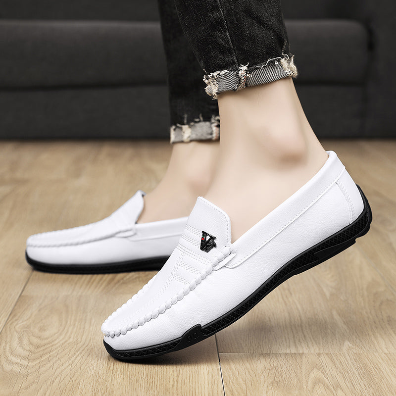 New White Black Leather Men Casual Shoes Luxury Brand Formal Dress Shoes Designer Men Loafers Breathable Slip on Driving Shoes