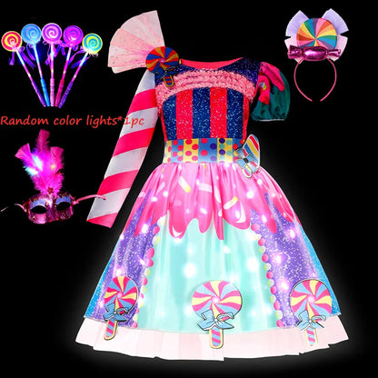 Purim 2026 Girls Disguise Candy Dress Children Colorful Dress Carnival Birthday Party Gift for Girls Lollipop Cosplay Costume