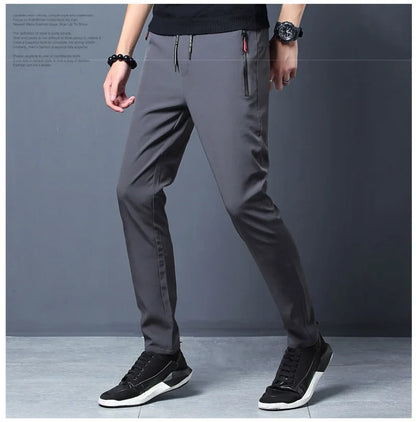 2024 new Men's Ice Silk Trousers Solid Color Mid-Waist Loose Breathable Straight-Leg Casual Pants Thin Quick-Drying Sports Pants