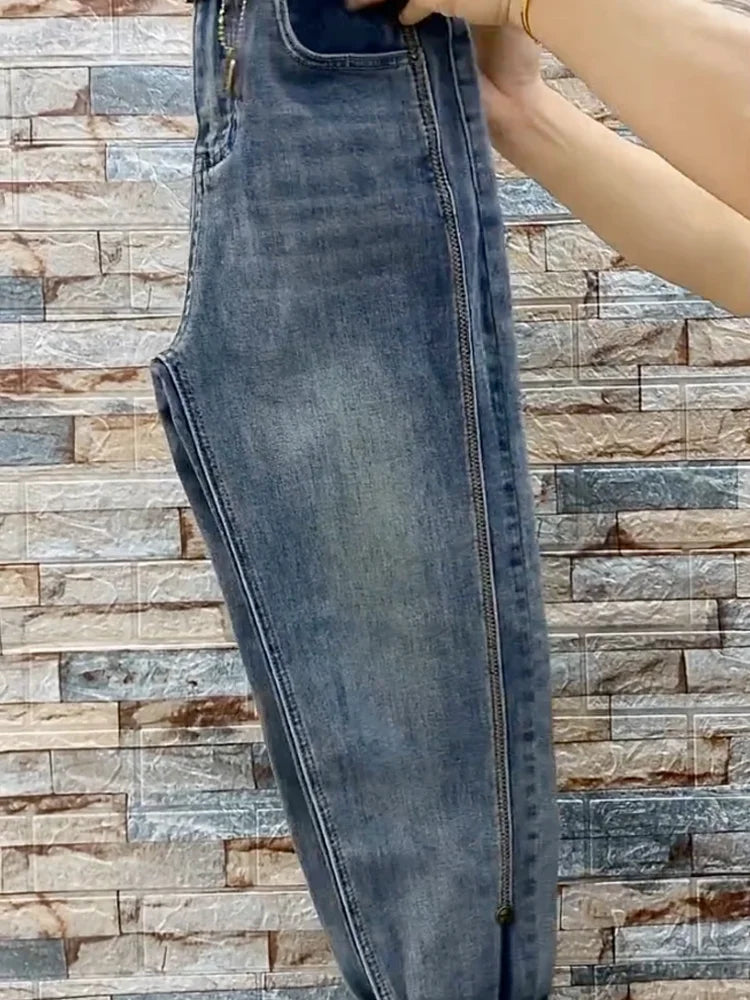 High Waist Straight Jeans Loose Fit Stretch Haren Denim Pants