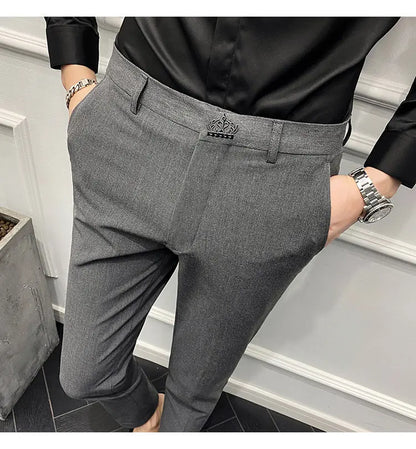 Men's Slim Fit Chino Pants with Embroidered Design - Classic Korean Style Casual Trousers for Daily Wear 28-42