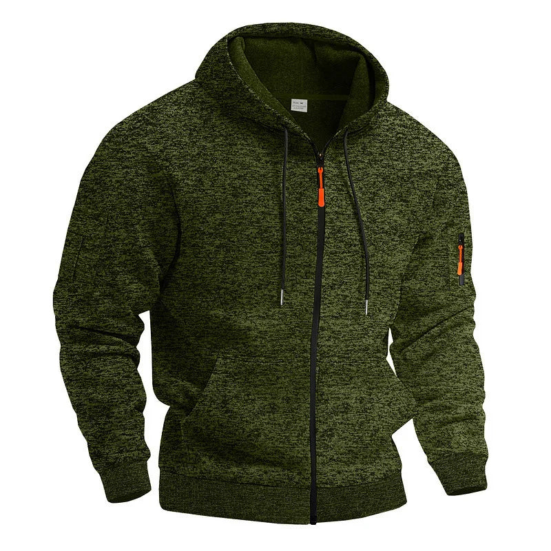 Heavy fleece men's jacket winter retro tooling pocket hooded zipper sports sweater men