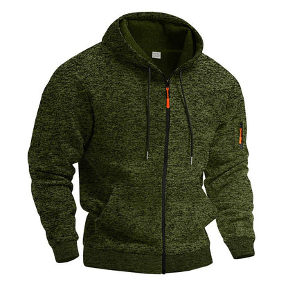 Heavy fleece men's jacket winter retro tooling pocket hooded zipper sports sweater men