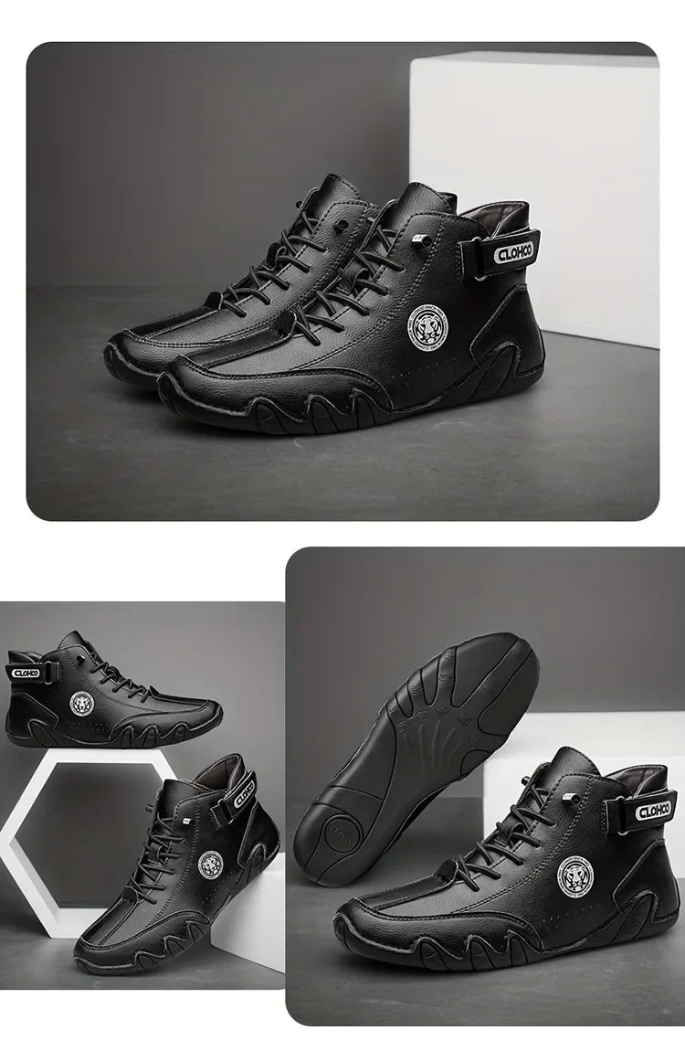 Men's PU Leather Lace Up Sneakers Black Casual Walking Shoes Lightweight Comfortable Breathable Brown Shoes for Men