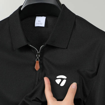 Summer New Men's Fashion Half Pulled Chain Collar Collar Golf T-shirt, Golf Slimming Short Sleeve Top, Casual Men's Top M-5XL