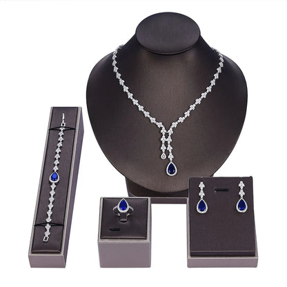 4 pieces of cubic zirconia jewelry, luxury Dubai Nigerian crystal wedding necklace, popular in Central Asia