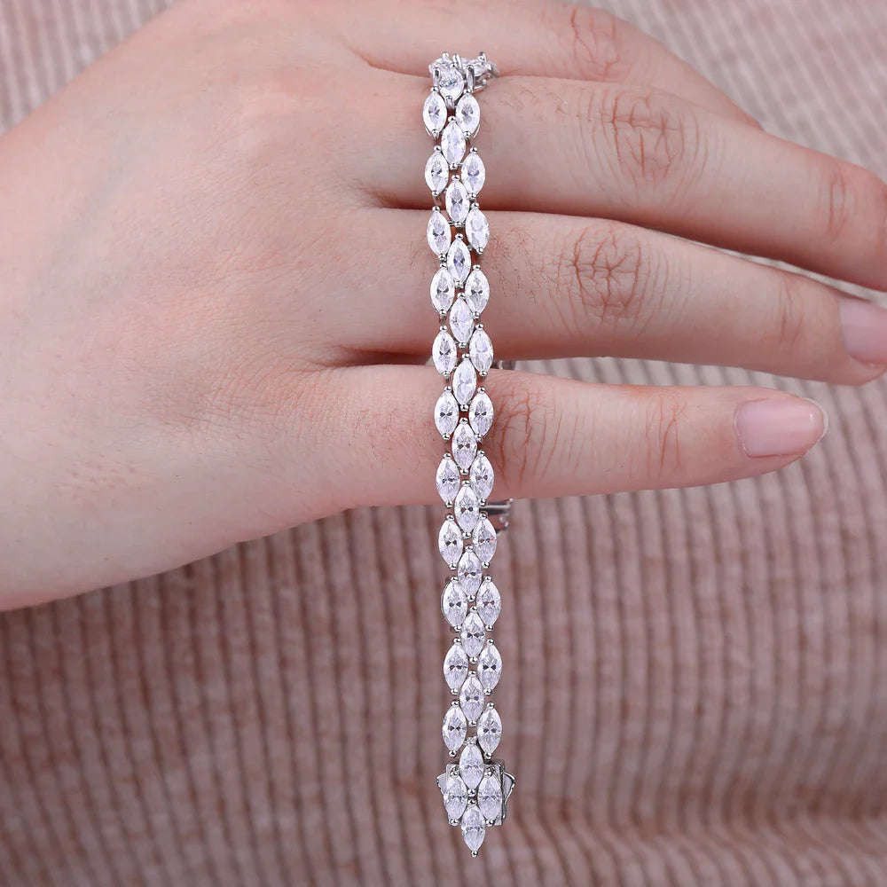 3*6mm 0.3ct Marquise Cut Moissanite Diamond Tennis Bracelets with Certifcate 100% S925 Silver Bridal Wedding Bracelet for Women
