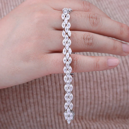 3*6mm 0.3ct Marquise Cut Moissanite Diamond Tennis Bracelets with Certifcate 100% S925 Silver Bridal Wedding Bracelet for Women