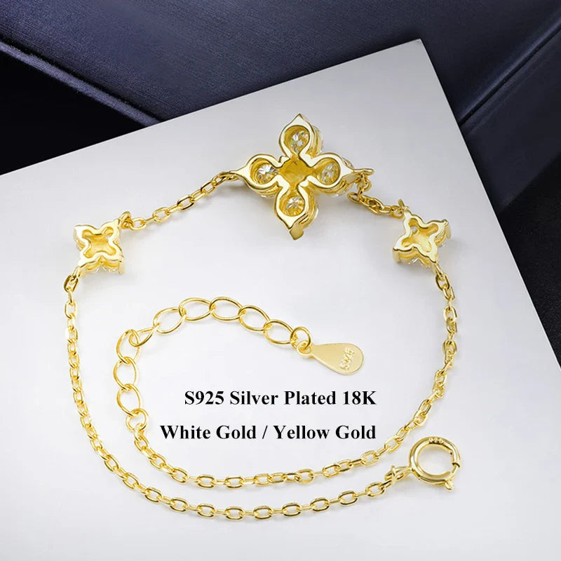 Clover GRA Certified 1.2cttw Moissanite Diamond Link Bracelet for Women 925 Silver Plated 18k Gold Hand Chain Bracelets