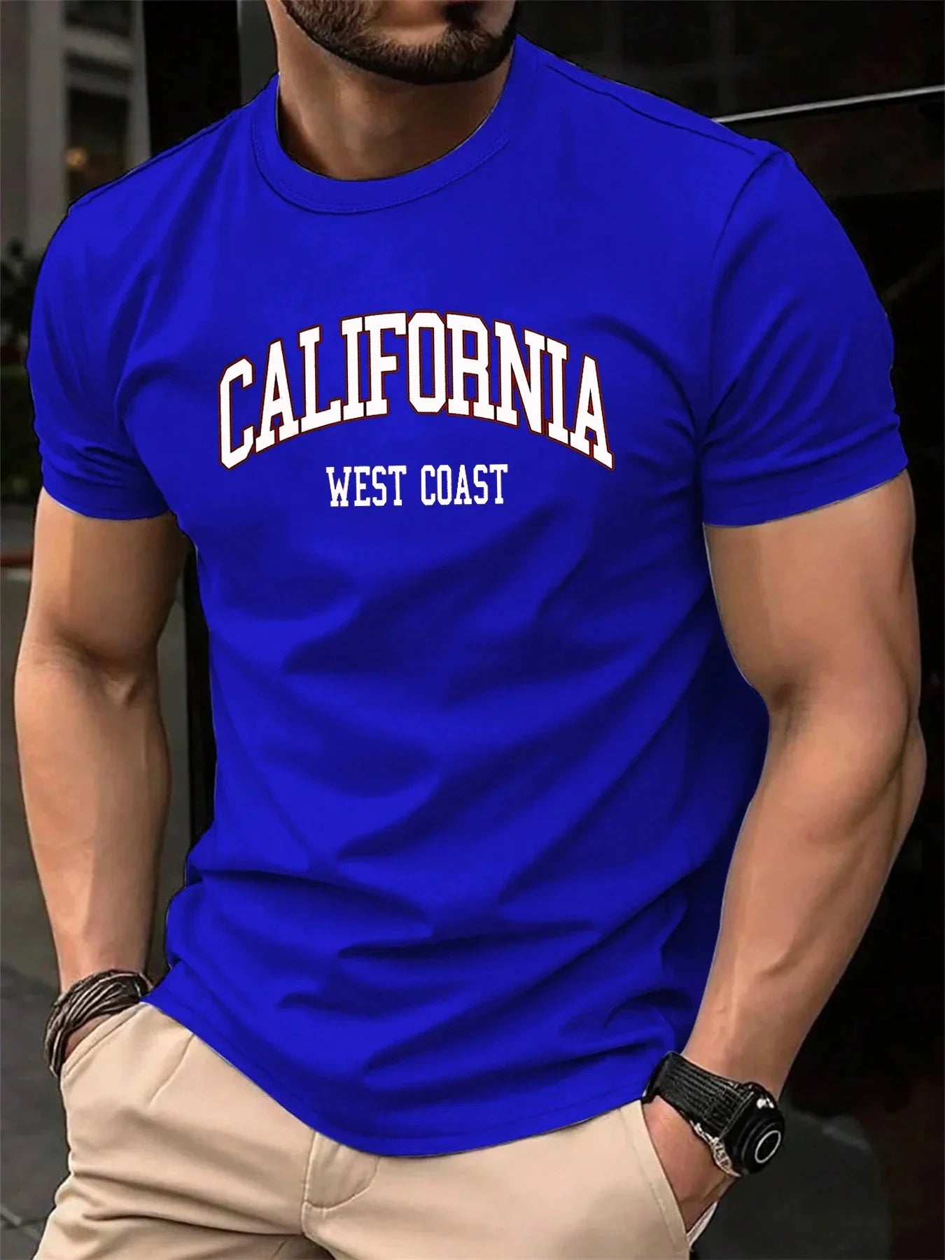 100% pure cotton summer men's casual loose California letter printed sports breathable short sleeved round neck T-shirt