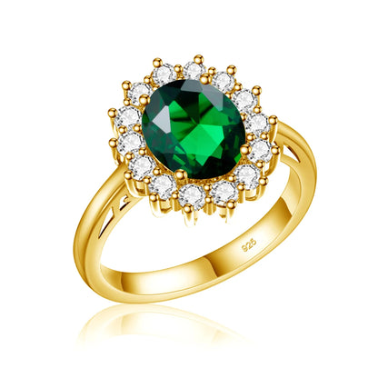 Princess Diana Gold Emerald Ring Women Oval Stone 8*10mm Trending Victoria Jewelry luxury Engagement Gift High Quality