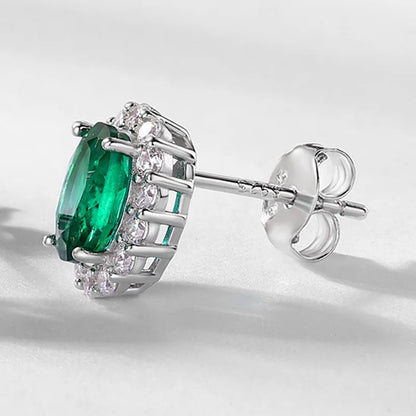 Real 1CT Laboratory Cultivation Emerald Earrings for Women 100% 925 Sterling Silver Diamond Fine Jewelry Gift Wholesale