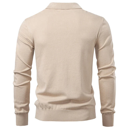 2025 Men's Modern Henley Polo Solid Color Long Sleeve Fashion Forward Cut Luxury Business Social Premium Male Top