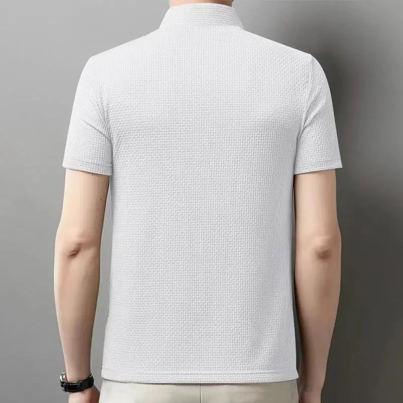 Men's Business Polos Casual Short Sleeved Bone Flower Solid Color POLO Shirt Fashion Breathable Comfortable Summer Versatile Top