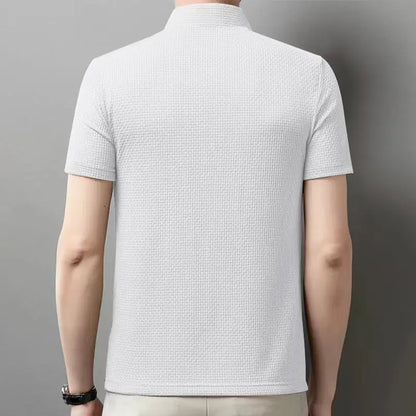 Men's Business Polos Casual Short Sleeved Bone Flower Solid Color POLO Shirt Fashion Breathable Comfortable Summer Versatile Top