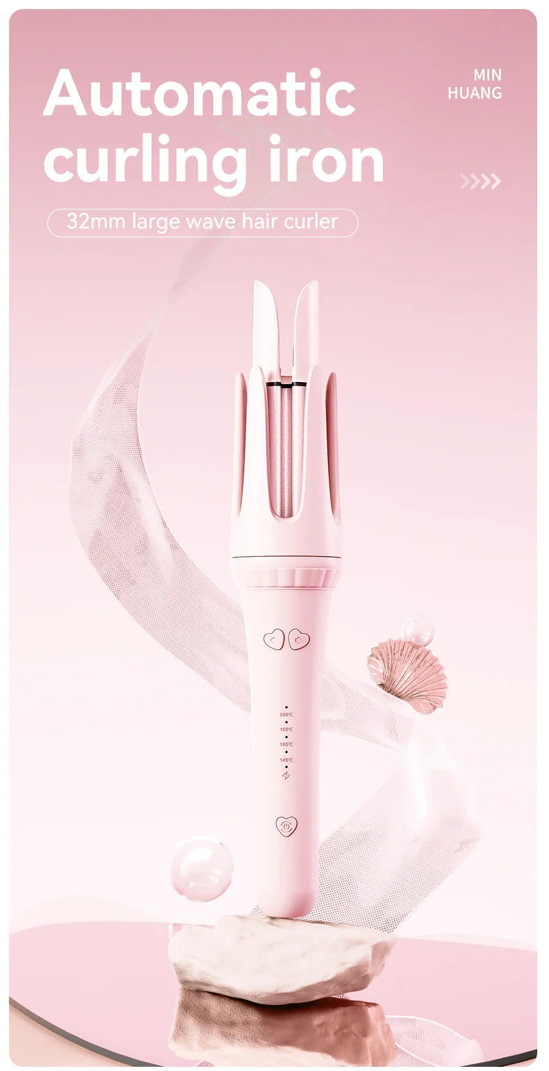 32mm Automatic Curling Iron with Negative Ion Ceramic Hair Care Buzzer Timer 4 Temperature Settings for Long Lasting Waves