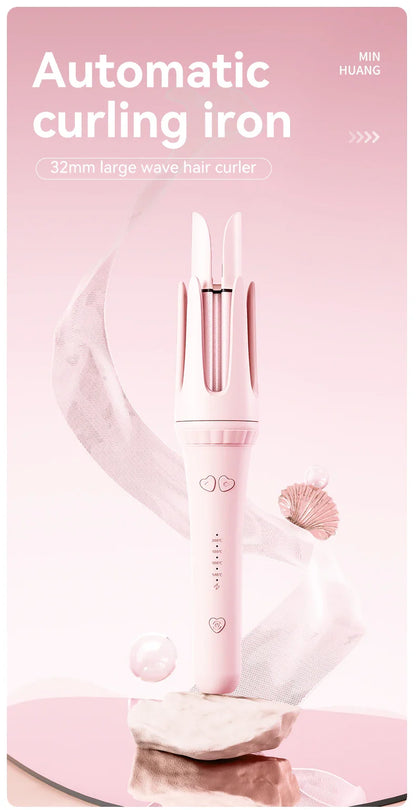 32mm Automatic Curling Iron with Negative Ion Ceramic Hair Care Buzzer Timer 4 Temperature Settings for Long Lasting Waves