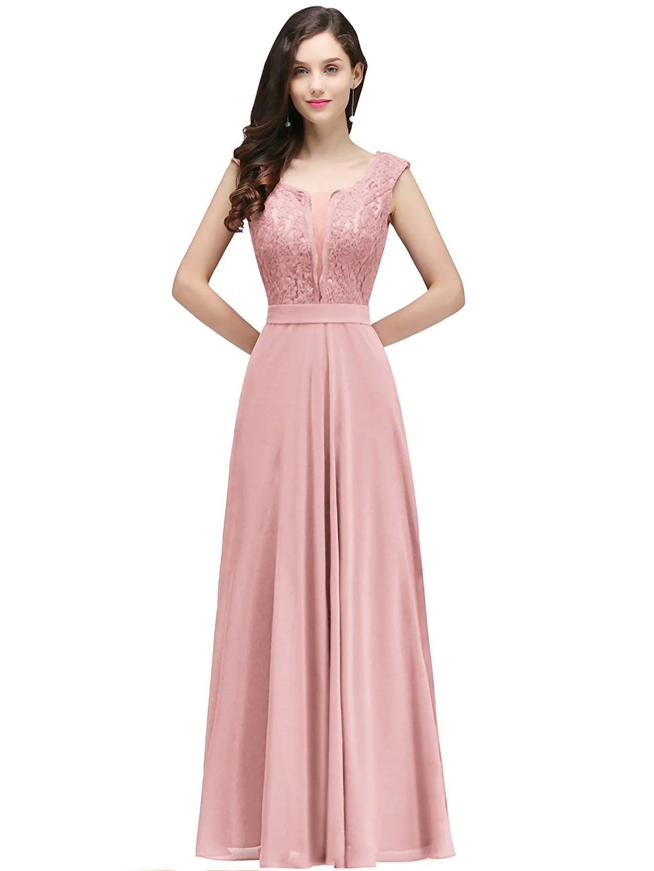 Elegant Long Burgundy Women Evening Dresses Sexy Illusion O Neck Lace Sleeveless A-Line Chiffon Formal Party Prom Gowns Vestidos