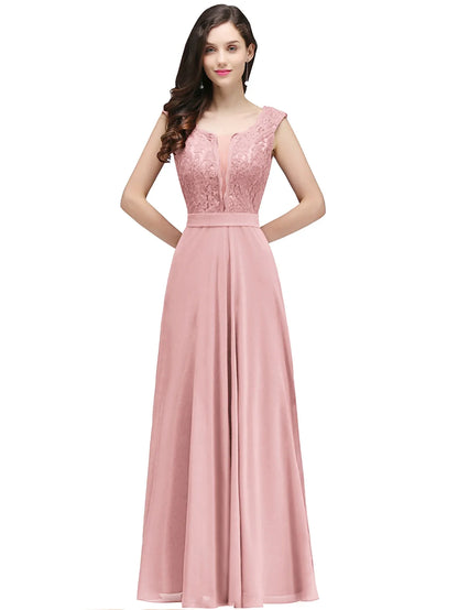 Elegant Long Burgundy Women Evening Dresses Sexy Illusion O Neck Lace Sleeveless A-Line Chiffon Formal Party Prom Gowns Vestidos