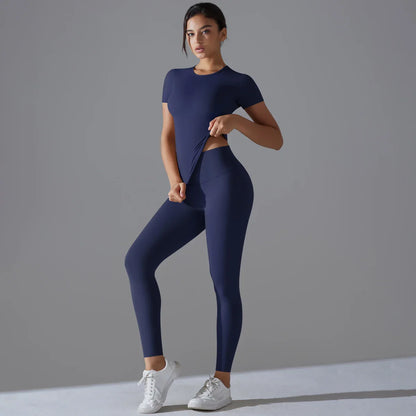 Quick-Drying Gym Leggings Set Yoga Suit Sports Set Sleeve Breathable Stretchy GYM Yoga Slim Fitness Active Top Tight Yoga Pant