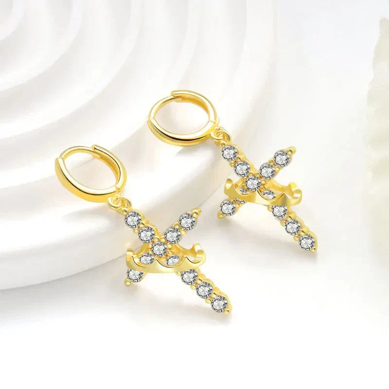 Rotatable Crown Rhinestone Cross Choker Necklace Earrings Rings for Women Minimalist Cross Chain Christian Jewelry Prayer Gift