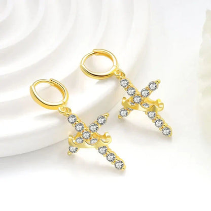 Rotatable Crown Rhinestone Cross Choker Necklace Earrings Rings for Women Minimalist Cross Chain Christian Jewelry Prayer Gift