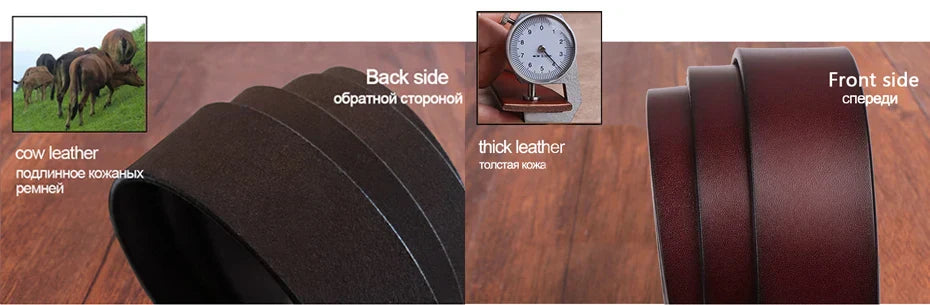 Men's Genuine Leather Alloy Pin Square Buckle Belts High Quality Vintage Style Male Waist Straps Classic Men Jeans Waistband