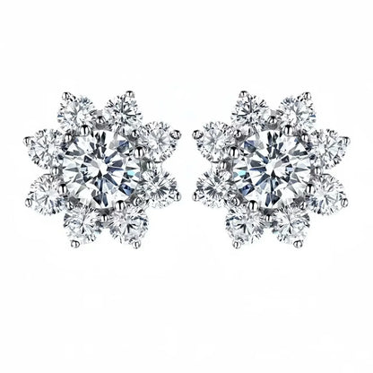 0.5Ct Moissanite Diamond Flower Stud Earrings for Women Real 925 Sterling Silver Solitaire Eternity Wedding Party Jewelry
