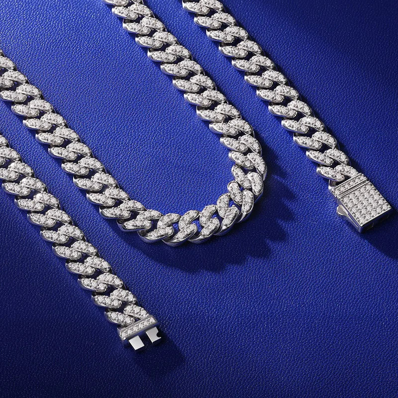 Sparkling Real Full Moissanite Cuban Chain Bracelet for Men Women 8mm S925 Sterling Silver Hip Hop Diamond Link Bracelets