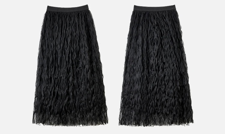 Sweet Style Mesh Skirt Women 2026 A-line Holiday Vacation High Waist Ruffles Long Skirt Woman Clothing W52Q80351