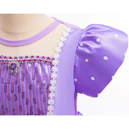 Sofia Princess Dress For Girl Summer Dress Birthday Carnival Party Sophia Sleeve Fluffy Ball Dress + Accessories