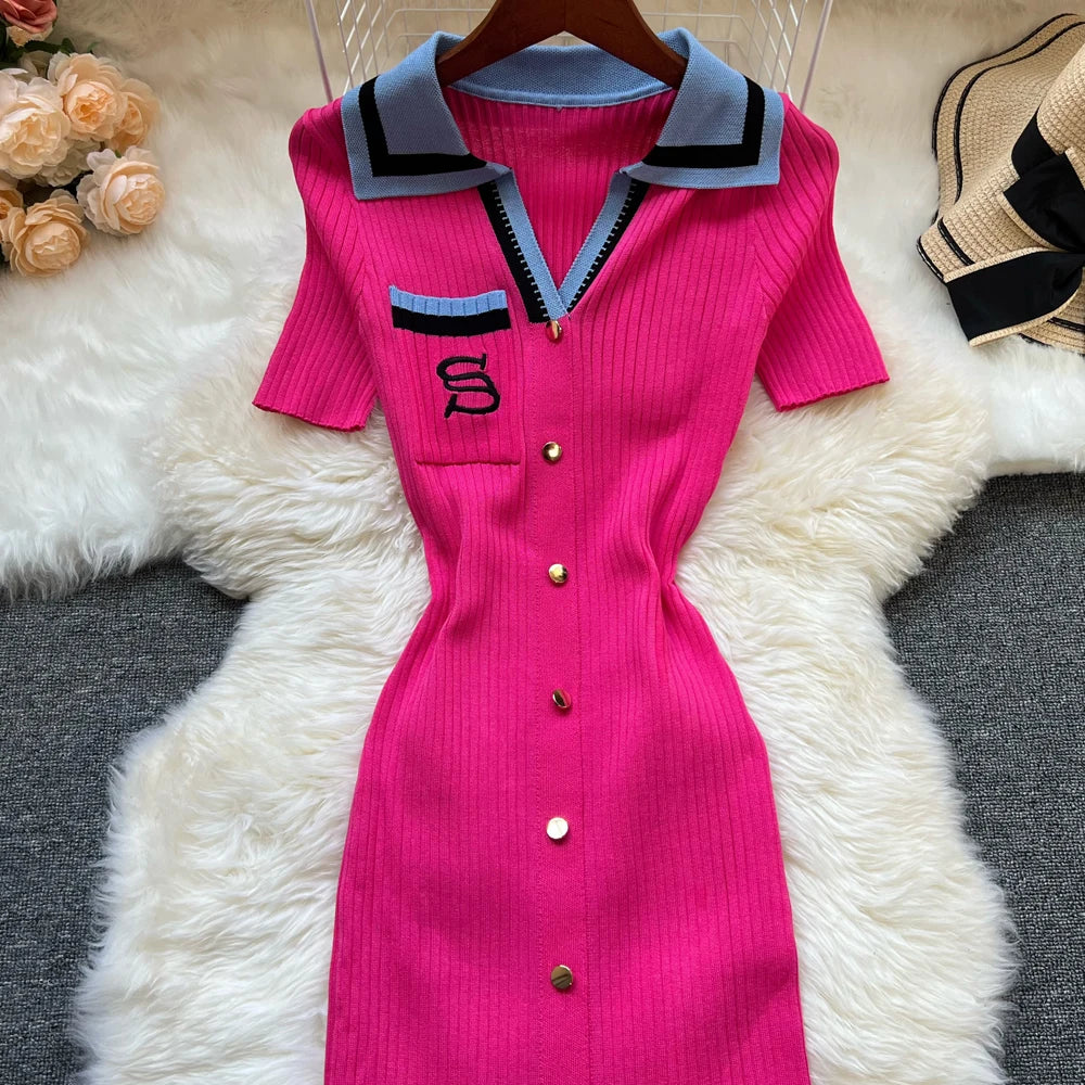 Fashion Summer Knitted Dress Women 2025 New Y2K Embroidery Long Bodycon Sweater Dress Streetwear Lady Vestidos