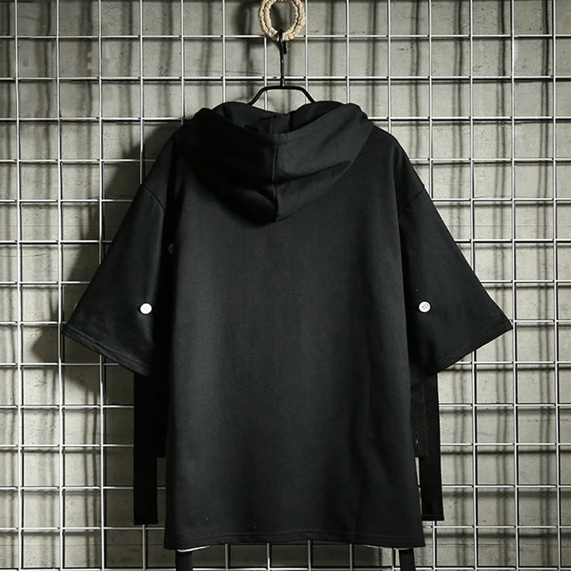 New Men's Hoodies Sweatshirt Autumn Casual Techwear Hip Hop Harajuku Hoodie Men Ribbons Patchwork Japanese Streetwear Darkwear