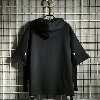 New Men's Hoodies Sweatshirt Autumn Casual Techwear Hip Hop Harajuku Hoodie Men Ribbons Patchwork Japanese Streetwear Darkwear