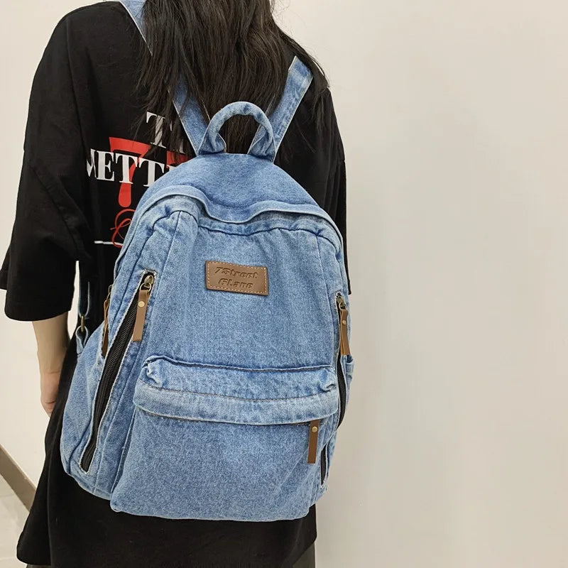 Fashion Backpacks for School Trend Student Jeans Bag Multi Pockets Large Capacity Rucksack Mochila De Escola Feminina 2023