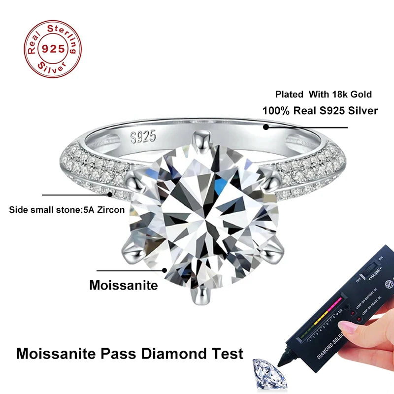 5 Carat Moissanite Wedding Rings For Women 925 Sterling Silver Eternity with White Gold Plated Band Engagement Jewelry