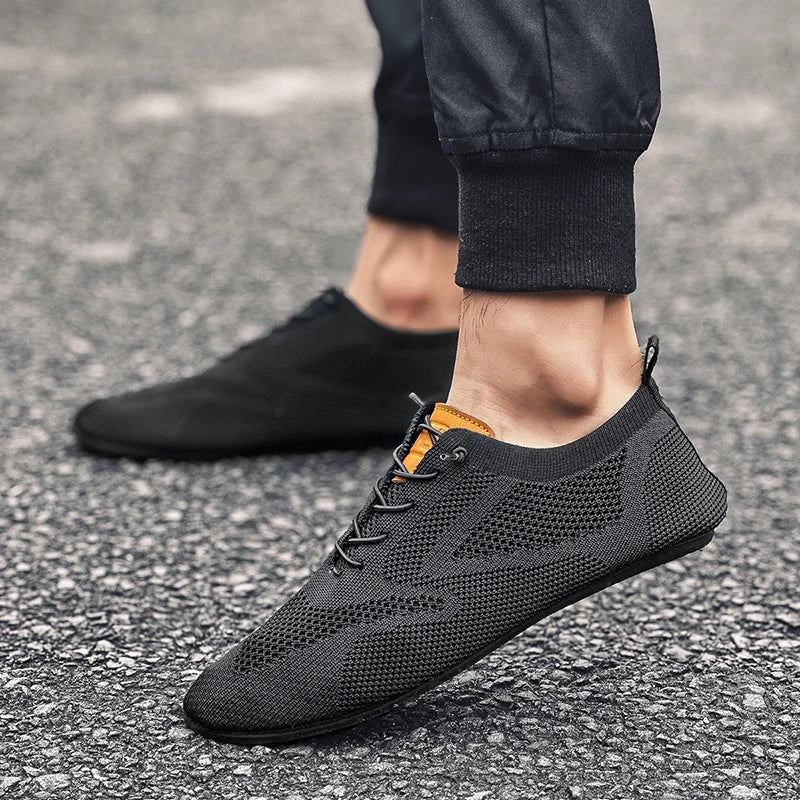 Sapatos Masculinos de Verão em Malha, Sapatilhas Planas para Uso Exterior, Sapatos de Caminhada de Alta Qualidade, Confortáveis, com Cadarço, Respiráveis, Antiderrapantes, Casuais